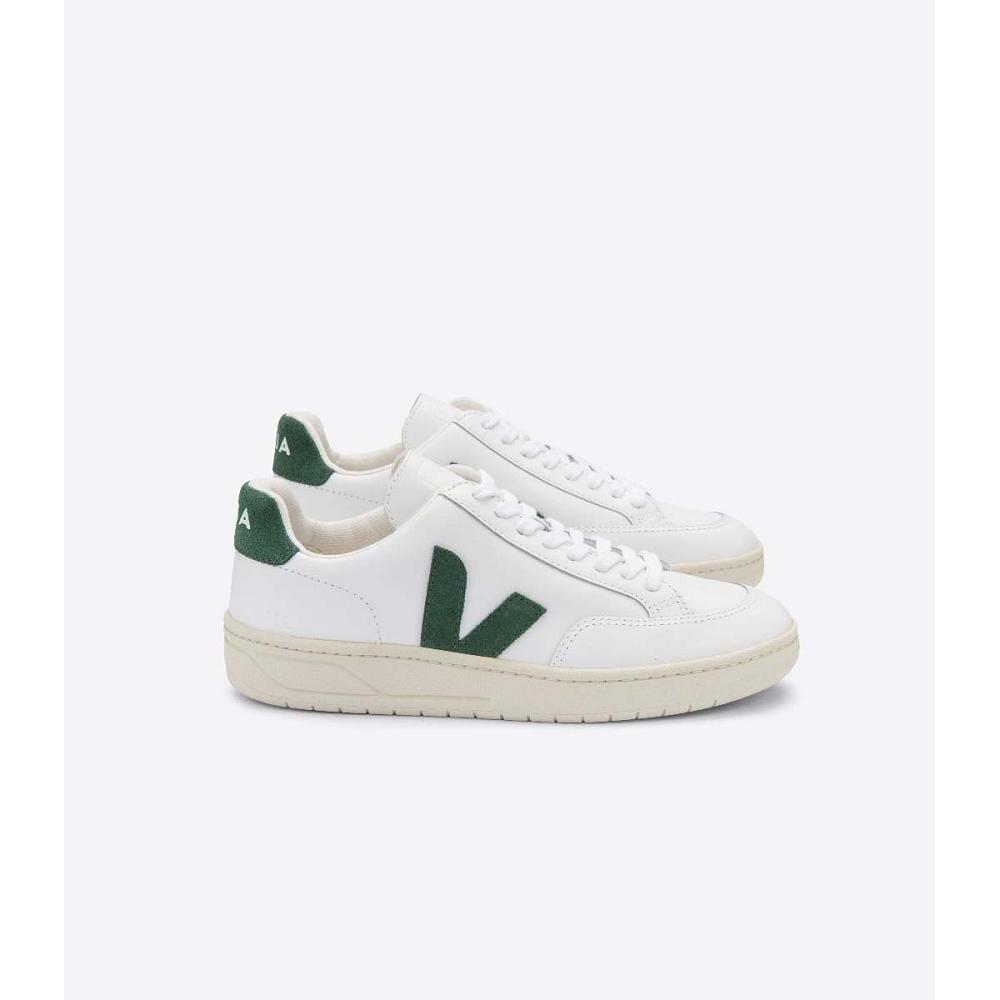 Veja V-12 LEATHER Women\'s Sneakers White/Green | NZ 671KOR